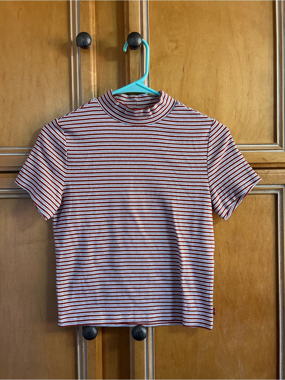 Levi's Women's Short Sleeve Striped Mock Neck Tee in Red, White, Navy